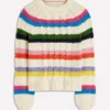 Cotton Cable Jumper Warm Ivory, Rainbow Cotton Cable Jumper Warm Ivory, Rainbow