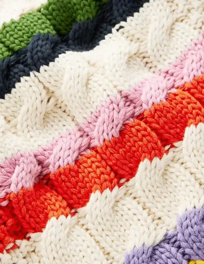 Cotton Cable Jumper Warm Ivory, Rainbow Cotton Cable Jumper Warm Ivory, Rainbow