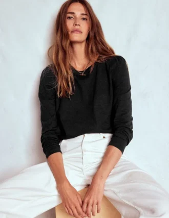 Cotton Crew Long Sleeve Top Black