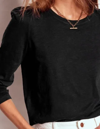 Cotton Crew Long Sleeve Top Black