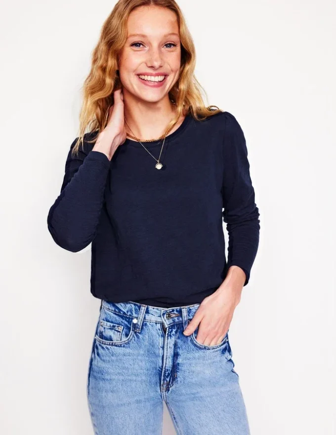 Cotton Crew Long Sleeve Top Navy Cotton Crew Long Sleeve Top Navy