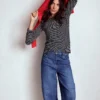 Cotton Crew Long Sleeve Top Navy, Ivory Stripe Cotton Crew Long Sleeve Top Navy, Ivory Stripe