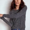 Cotton Crew Long Sleeve Top Navy, Ivory Stripe Cotton Crew Long Sleeve Top Navy, Ivory Stripe