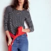 Cotton Crew Long Sleeve Top Navy, Ivory Stripe Cotton Crew Long Sleeve Top Navy, Ivory Stripe