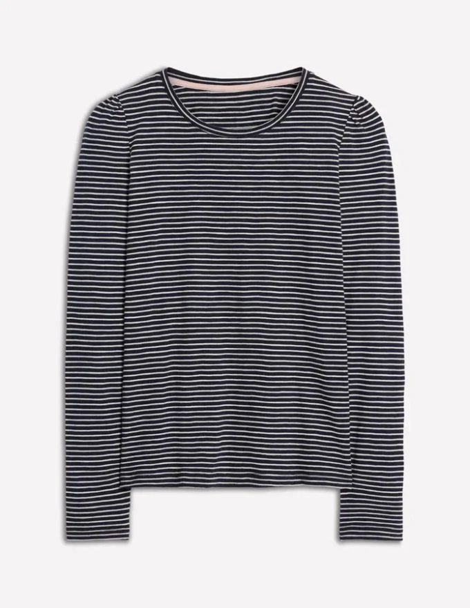 Cotton Crew Long Sleeve Top Navy, Ivory Stripe Cotton Crew Long Sleeve Top Navy, Ivory Stripe