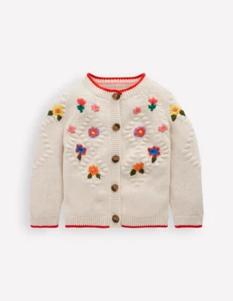 Cotton Embroidered Cardigan Ecru Flowers