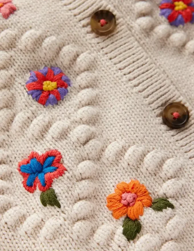 Cotton Embroidered Cardigan Ecru Flowers Cotton Embroidered Cardigan Ecru Flowers
