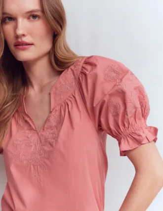 Cotton Embroidered Yoke Top Vintage Rose Embroidered