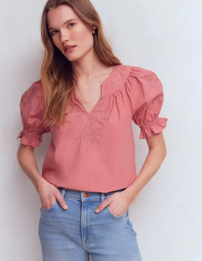 Cotton Embroidered Yoke Top Vintage Rose Embroidered Cotton Embroidered Yoke Top Vintage Rose Embroidered