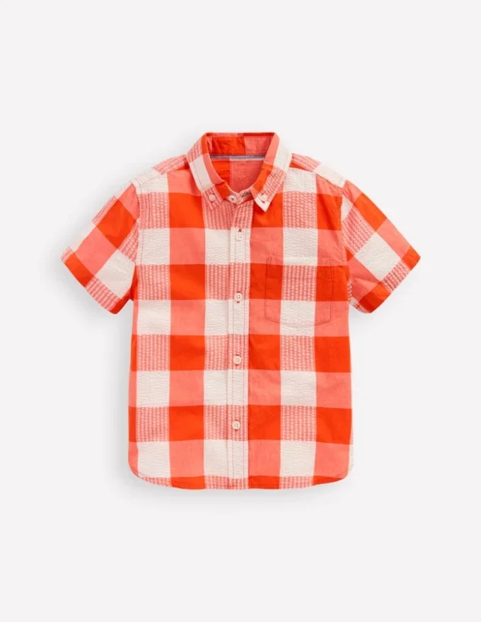 Cotton Gingham Shirt Orange Seersucker