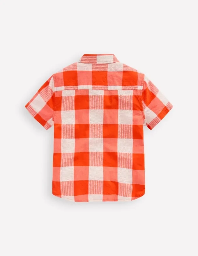 Cotton Gingham Shirt Orange Seersucker