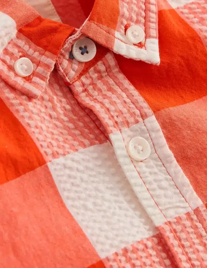 Cotton Gingham Shirt Orange Seersucker