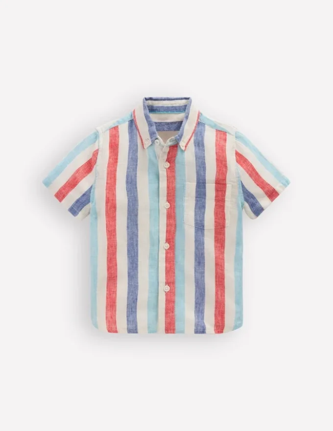 Cotton Linen Shirt Blue and Red Stripe