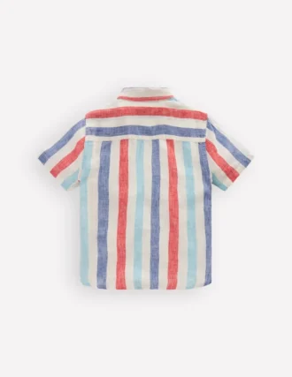 Cotton Linen Shirt Blue and Red Stripe