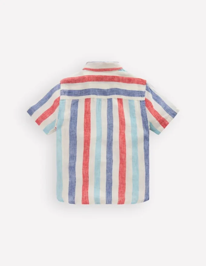 Cotton Linen Shirt Blue and Red Stripe