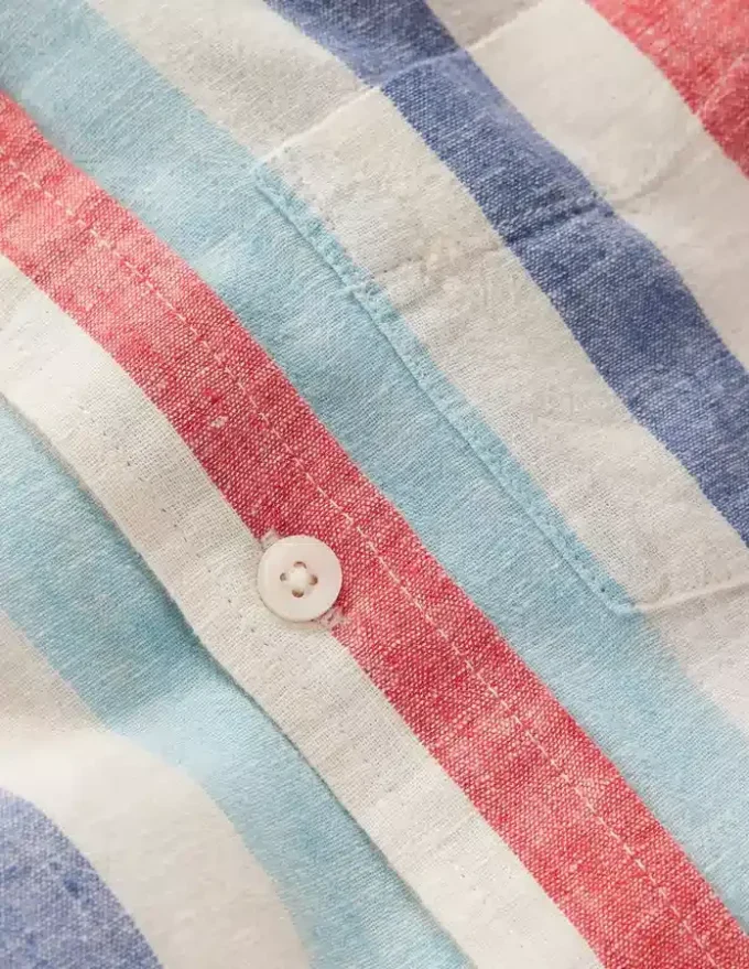 Cotton Linen Shirt Blue and Red Stripe