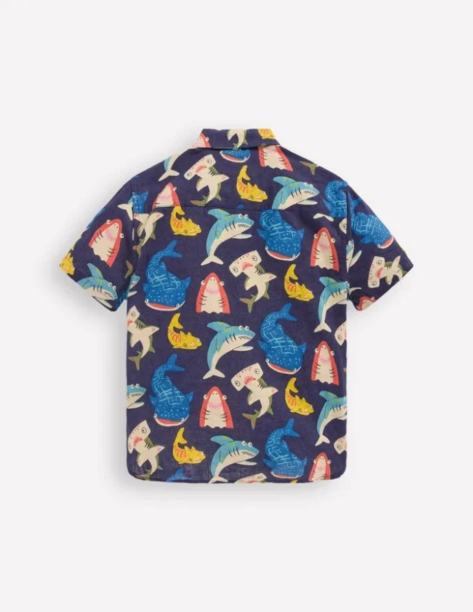 Cotton Linen Shirt College Navy Multi Sharks