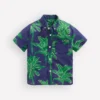 Cotton Linen Shirt Green Palm Trees