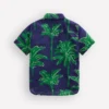Cotton Linen Shirt Green Palm Trees