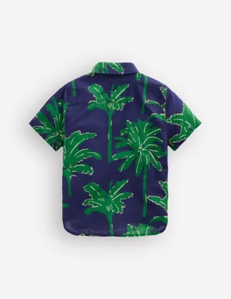 Cotton Linen Shirt Green Palm Trees