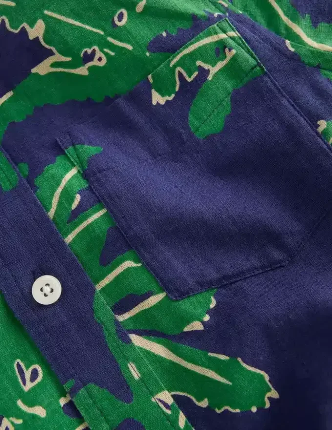 Cotton Linen Shirt Green Palm Trees