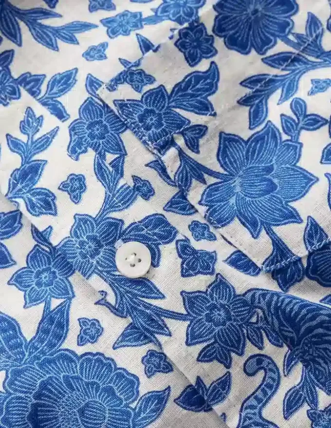 Cotton Linen Shirt Jungle Woodblock