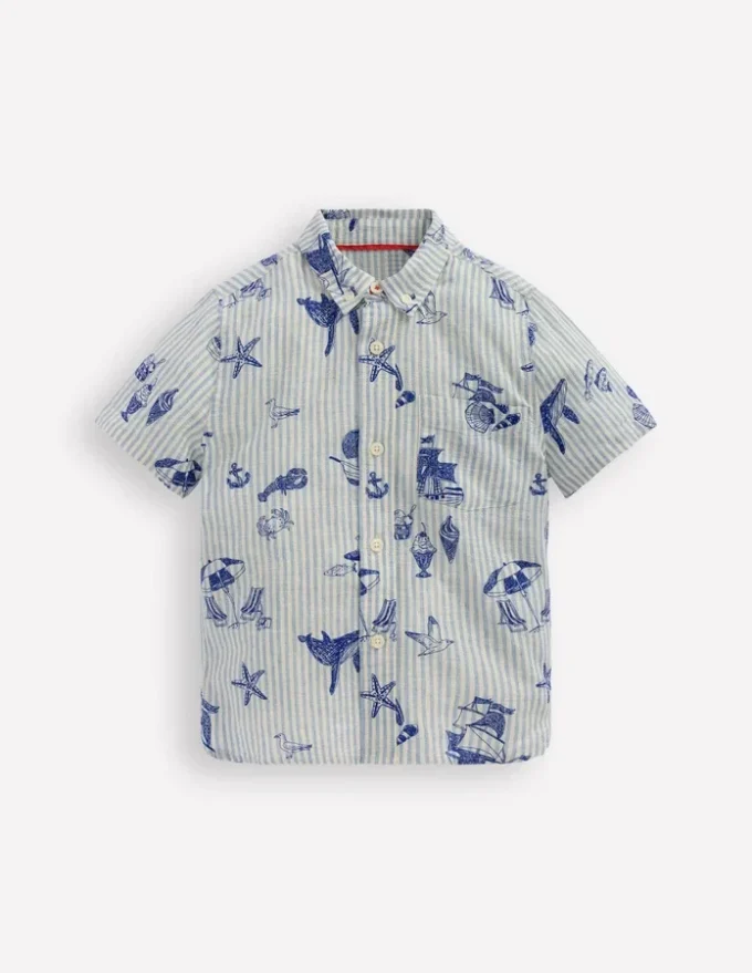 Cotton Linen Shirt Stripe Seaside