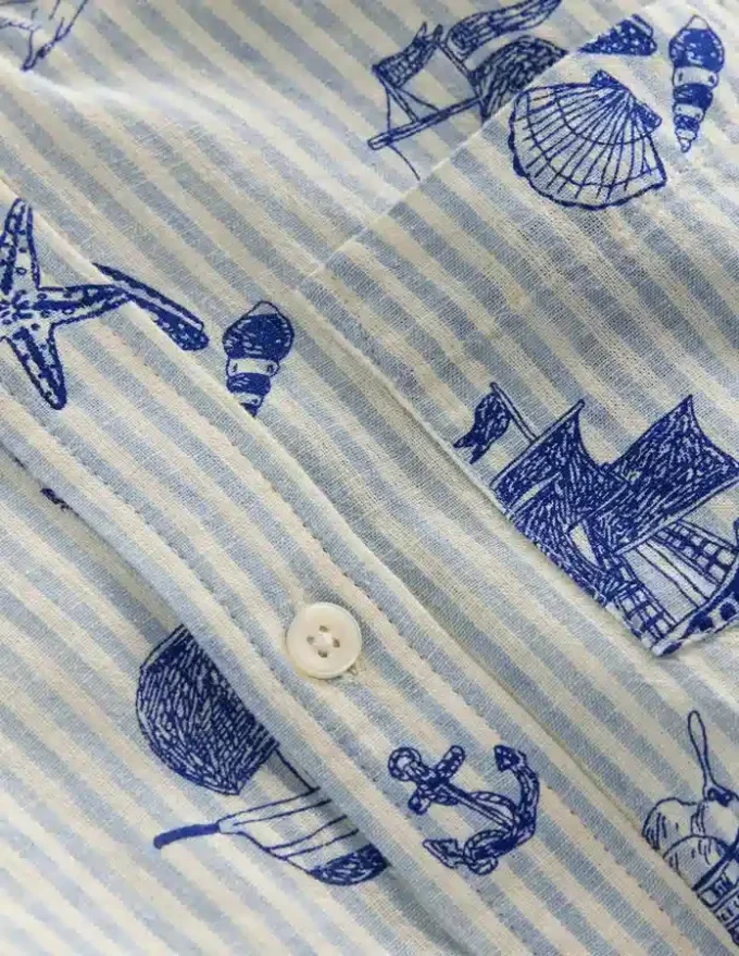 Cotton Linen Shirt Stripe Seaside