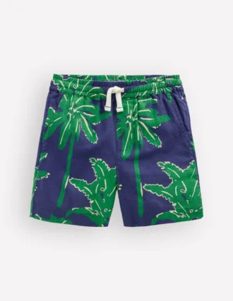 Cotton Linen Shorts Green Palm Trees