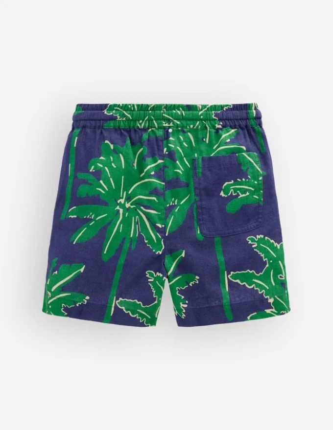 Cotton Linen Shorts Green Palm Trees Cotton Linen Shorts Green Palm Trees