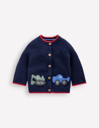Cotton Logo Cardigan College Navy Construction