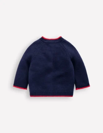 Cotton Logo Cardigan College Navy Construction