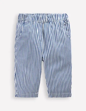 Cotton Pull-on Pants Blue and Ivory Stripe