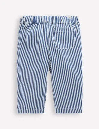 Cotton Pull-on Pants Blue and Ivory Stripe