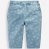 Cotton Pull-on Pants Blue Floral Print