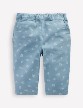Cotton Pull-on Pants Blue Floral Print