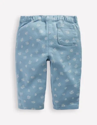 Cotton Pull-on Pants Blue Floral Print