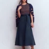 Crew Neck Mix Media Dress Navy and Gingerbread Stripe Crew Neck Mix Media Dress Navy and Gingerbread Stripe