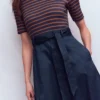 Crew Neck Mix Media Dress Navy and Gingerbread Stripe Crew Neck Mix Media Dress Navy and Gingerbread Stripe