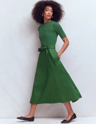 Crew Neck Mix Media Dress Promenade Green