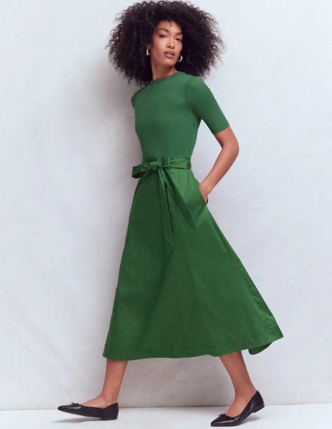 Crew Neck Mix Media Dress Promenade Green Crew Neck Mix Media Dress Promenade Green