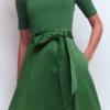 Crew Neck Mix Media Dress Promenade Green Crew Neck Mix Media Dress Promenade Green