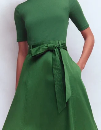 Crew Neck Mix Media Dress Promenade Green