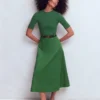 Crew Neck Mix Media Dress Promenade Green Crew Neck Mix Media Dress Promenade Green
