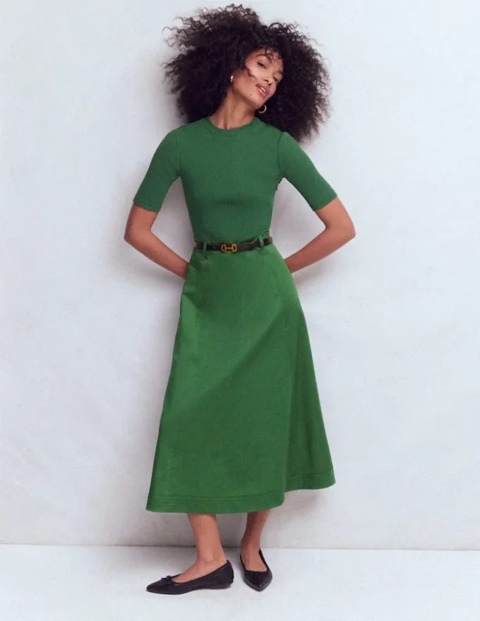 Crew Neck Mix Media Dress Promenade Green Crew Neck Mix Media Dress Promenade Green