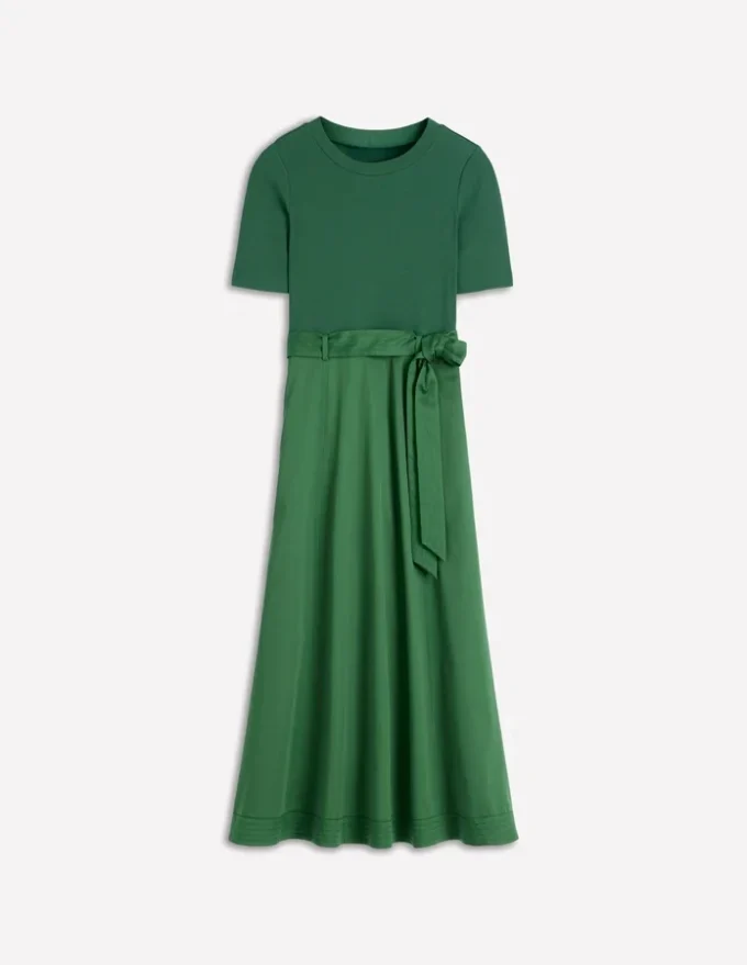 Crew Neck Mix Media Dress Promenade Green Crew Neck Mix Media Dress Promenade Green