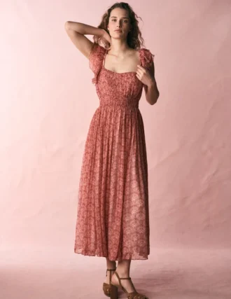 Crinkle Chiffon Maxi Dress Pink Paradise Gardens