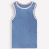 Crochet Trim Ribbed Vest Light Blue Crochet Trim Ribbed Vest Light Blue