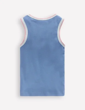 Crochet Trim Ribbed Vest Light Blue