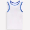 Crochet Trim Ribbed Vest White Crochet Trim Ribbed Vest White